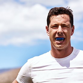 Man wears athletic guard