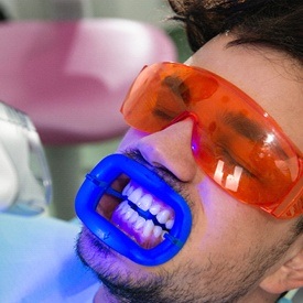 person getting in-office teeth whitening treatment